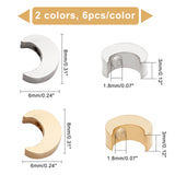 304 Stainless Steel Beads, Moon, Golden & Stainless Steel Color, 8x6x3mm, Hole: 1.8mm, 2 colors, 6pcs/color, 12pcs/box