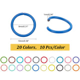 200Pcs 20 Colors Baking Painted Iron Jump Rings, Open Jump Rings, Mixed Color, 18 Gauge, 10x1mm, Inner Diameter: 8mm, 10pcs/color