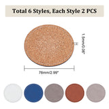 12Pcs 6 Style PU Leather Blank Labels, Self Adhesive Patches, Flat Round, Mixed Color, 76x1.5mm, 2pcs/style