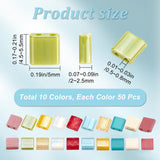 500Pcs 10 Colors 2-Hole Glass Seed Beads, Rectangle, Mixed Color, 5x4.5~5.5x2~2.5mm, Hole: 0.5~0.8mm,  50Pcs/color