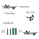 Iron Wall Hanging Decoration, with Screws, Metal Wall Art Ornament for Home, Butterfly with Word Welcome, Electrophoresis Black, 100x300x1mm