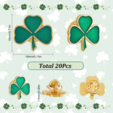 20Pcs Shamrock Alloy Enamel Pin, Golden Plated Iron Brooch for Clothes Backpack, Sanit Patrick's Day, Green, 18x19x1.5mm, Pin: 1mm