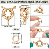 10Pcs Rack Plating Brass Spring Ring Clasps, with 20Pcs Jump Rings, Real 18K Gold Plated, 13x5mm, Hole: 2mm