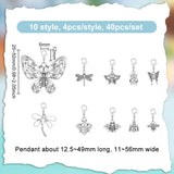 Insect Theme Tibetan Style Alloy Pendant Decoration, with Lobster Claw Clasps, Dragonfly/Bee/ButterflyLadybug, Antique Silver & Platinum, 25~52mm, 10 style, 4pcs/style, 40pcs/set