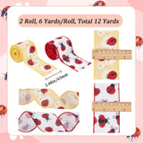 2 Rolls 2 Patterns Insect Theme Polyester Ribbon, for Scene Decoration, Gift Wrapping, Ladybug/Bees Pattern, Red, Ladybug Pattern, 2-1/2 inch(63mm), about 6 yards/roll, 1 roll/pattern