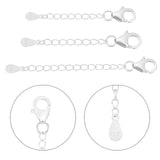 3Pcs 3 Style 925 Sterling Silver Extender Chains with Teardrop Charms, with 3Pcs 925 Sterling Silver Lobster Claw Clasps, Silver, 33~48mm, 1pc/style