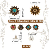 40 Sets 4 Colors  Zinc Alloy Buttons, with Synthetic Turquoise and Iron Screws, for Purse, Bags, Leather Crafts Decoration, Flower, Mixed Color, 14x5mm, Hole: 2.5mm, 10 sets/color