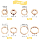 30 Sets Unfinished Wood Pieces Ring Set, Blank Wooden Slices for DIY Painting, Pyrography Craft, BurlyWood, 1.3~3.2x0.3cm, Inner Diameter: 0.7~2.6cm, 4pcs/set