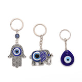 Keychain, with Evil Eye Lampwork & Alloy Split Key Rings, Platinum, Royal Blue, 6pcs/set