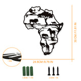 Iron Wall Art Decorations, for Front Porch, Living Room, Kitchen, Africa Map with Animals, Electrophoresis Black, 300x248x1mm