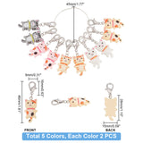 Cat Opaque Resin Pendant Locking Stitch Markers, Zinc Alloy Lobster Claw Clasp & Brass Wine Glass Charm Rings Stitch Marker, Mixed Color, 4.6cm, 5 colors, 2pcs/color, 10pcs/set