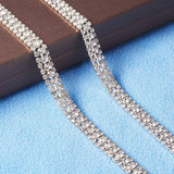 Brass Rhinestone Strass Chains, Three Rows Rhinestone Cup Chain, Platinum, Crystal, 8x3.5mm, 2Yards/set