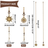 Alloy Ceiling Fan Pull Chain Extenders, Sun Pendant Decoration, with Iron Ball Chains, Bead Tips, Antique Bronze, 330~335x3mm, 2 style, 2pcs/style, 4pcs/set, 2 sets/box