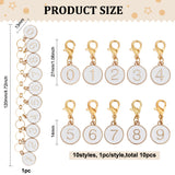 1Set Number 0~9 Alloy Enamel Pendant Decorations, 1Pc Alloy Enamel Flat Round with Number Charm Knitting Row Counter Chains, White, 27~120mm