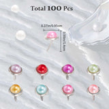 2 Bags Iron Fasteners Brads, with Plastic Imitation Pearl,for Scrapbooking, Photo Album, Embellishment Wedding Supplies, Children Puppy Dolls Decoration, Half Round, Mixed Color, 1.4x0.95cm, 50pcs/bag