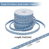 15 Rolls 15 Colors Faux Suede Cord, with Golden Tone Alloy Rivet, For Punk Rock Jewelry Making, Mixed Color, 5x2.5mm, about 5.46 yards(5m)/roll, 1 roll/color