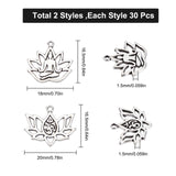 60Pcs 2 Style Tibetan Style Alloy Yoga Theme Pendants, Antique Silver, 30pcs/style