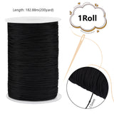 200 Yards Nylon Braided Threads, Chinese Knot Cord, Round, Black, 1.5mm, about 200.00 Yards(182.88m)/Roll