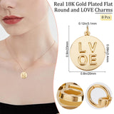 8Pcs Valentine Theme Brass Pendants, Long-Lasting Plated, Real 18K Gold Plated, Flat Round and Word LOVE, Real 18K Gold Plated, 23x20x2.4mm, Hole: 3.1mm