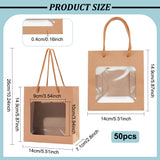 Portable Kraft Paper Gift Bags, with PVC Window and Polyester Handles, for Bouquet, Rectangle, BurlyWood, 14.9x14x0.4cm, Unfold: 14.9x14x7.1cm