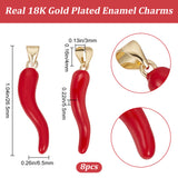 8Pcs Brass Enamel Pendants, Cadmium Free & Lead Free, Horn of Plenty/Italian Horn Cornicello Charms, Long-Lasting Plated, Real 18K Gold Plated, 26.5x6.5x5.5mm, Hole: 4x3.3mm