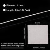 1Pc 999 Fine Silver Sterling Silver Wire, Round, for Rings Bangles Jewelry Making, 1 Sheet Double Sided Suede Fabric Silver Polishing Cloth, Silver, Wire: 1.1mm, about 1.64 Feet(0.5m)/pc