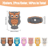 14Pcs 7 Colors Owl Food Grade Eco-Friendly Silicone Beads, Chewing Beads For Teethers, DIY Nursing Necklaces Making, Mixed Color, 30x20x9mm, Hole: 2.2mm, 2pcs/color