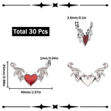 30Pcs Halloween Alloy Enamel Connector Charms, FireBrick Evil Heart Links with Wings, Platinum, 25x40x2.6mm, Hole: 1mm
