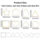 96Pcs 16 Styles Brass Linking Rings, Star & Round Ring & Teardrop & Triangle & Square & Heart & Fan & Hexagon, Platinum & Golden, 17.5~30x16~22.5x0.8~1mm, 6pcs/style