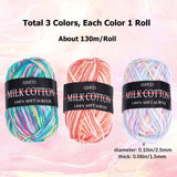3 Rolls 3 Colors 3-Ply Crochet Yarn, Multi-Colored Acrylic Cotton Wool Knitting Yarn, Hand Knitting Weaving Yarn Crochet Thread, Mixed Color, 2.5x1.5mm, about 130m/roll, 1 roll/color