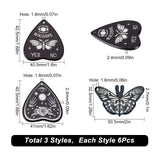 18Pcs 3 Style Halloween Printed Opaque Acrylic Pendants, Heart/Butterfly Charms, Mixed Patterns, 32.5~42.5x40.5~50.5x2.4~2.7mm, Hole: 1.6~1.8mm, 6pcs/style