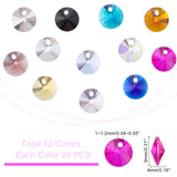 240Pcs 12 Colors Glass Charms, Faceted, Cone, Mixed Color, 8x4mm, Hole: 1~1.2mm, 20pcs/color