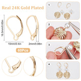 60Pcs 304 Stainless Steel Leverback Earring Findings, Real 24K Gold Plated, 16.5x10x2mm, Pin: 1mm