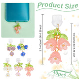 PVC Mobile Anti-Dust Plugs, with Glass Beads and Acrylic Beads, Flower, Mixed Color, 2.7~4.3cm, 5pcs/set