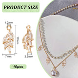 10Pcs Brass Micro Pave Clear Cubic Zirconia Pendants, Leaf Charm, Light Gold, 17x7x3.5mm, Hole: 1.2mm