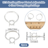 4Pcs Adjustable Brass Pad Ring Settings, Prong Ring Settings, Oval, Platinum, Inner Diameter: 17.6mm, Tray: 7.5x6mm