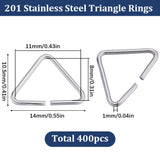 201 Stainless Steel Triangle Linking Ring, Buckle Clasps, Quick Link Connector, Fit for Top Drilled Beads, Webbing, Strapping Bags, Stainless Steel Color, 10.5x14x1mm, Inner Diameter: 8x11mm, 400pcs/box