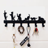 Iron Wall Mounted Hook Hangers, Decorative Organizer Rack with 9 Hooks, for Bag Clothes Key Scarf Hanging Holder, Cat Pattern, Black, 5-7/8x13 inch(15x33cm)