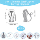 40Pcs 304 Stainless Steel Clip-on Earring Findings, with Loops, Stainless Steel Color, 12x6x9mm, Hole: 1.2mm