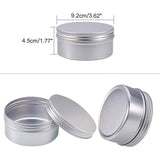 Round Aluminium Tin Cans, Aluminium Jar, Storage Containers for Cosmetic, Candles, Candies, with Screw Top Lid, Platinum, 9.2x4.5cm, Capacity: 200ml, 6pcs/box