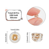 40Pcs Silicone Ear Nuts, Earring Backs, with Brass Findings, Half Round, Real 18K Gold Plated, 5x3.5mm, Hole: 1mm