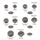 50Pcs 5 Style 4-Hole Brass Buttons, for Sewing Crafting, Half Round, Gunmetal, 15~24.5x9.5~12mm, Hole: 1.5~4.5mm, 10pcs/style