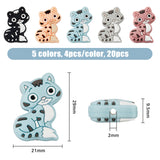 20Pcs 5 Colors Cat Silicone Beads, DIY Nursing Necklaces and Bracelets Making, Chewing Pendants For Teethers, Mixed Color, 29x21x9.5mm, Hole: 2mm, 4pcs/color