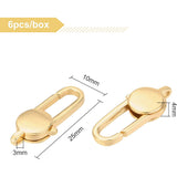 Brass Lobster Claw Clasps, Oval, Real 18K Gold Plated, 25x10x4mm, Hole: 3x2mm, 6pcs/box