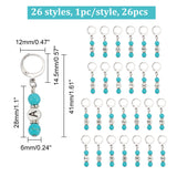 Letter A~Z Synthetic Turquoise & Alloy Pendant Stitch Markers, Crochet Leverback Hoop Charms, Locking Stitch Marker with Wine Glass Charm Ring, Stainless Steel Color, 4.1cm, 26 style, 1pc/style, 26pcs/set