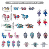 48Pcs 8 Style Printed Alloy Links/Connectors, with Enamel, Mixed Shapes, Mixed Color, 6pcs/style