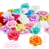 36Pcs 12 Colors Silk Rose Flower, Artificial Flower Heads, for DIY Decorative Wreath Party Birthday Home Decoration, Mixed Color, 45x20mm, Hole: 2mm