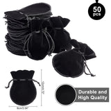 Velvet Bags Drawstring Jewelry Pouches, Calabash Candy Pouches, for Wedding Shower Birthday Party, Black, 12x9cm