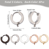 20Pcs 5 Style Stainless Steel Huggie Hoop Earrings Findings, with 316 Surgical & 304 Stainless Steel Pins, with Vertical Loops, Mixed Color, 15~15.5x13~14x3~4mm, Hole: 1.4~1.6mm, Pin: 1mm, 4Pcs/style