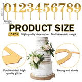 10Pcs 10 Style Number Acrylic Mirror Effect Cake Toppers, Cake Insert Cards, for Cake Decoration, Gold, 146~162.5x50~61x1mm, pin: 5x1mm, 1pc/style